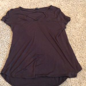 short sleeve tee with cross cross neck line